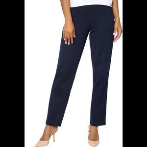 Susan Graver Women's Weekend Cotton Ponte Straight Leg Pant Navy - Petite